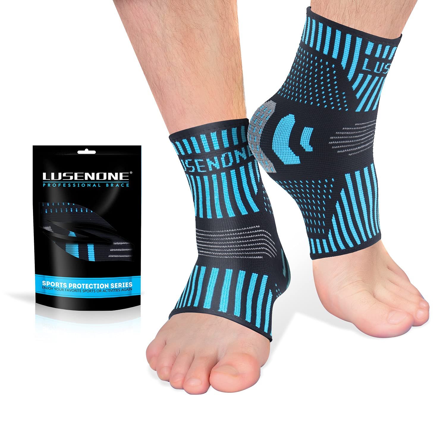 Professional Ankle Support Brace 2 Pack, Breathable Plantar Fasciitis Socks, Anti-Slip Ankle Compression Sleeve Socks for Joint Pain, Ligament Damage, Sprained Ankle, Achilles Tendonitis, Sports