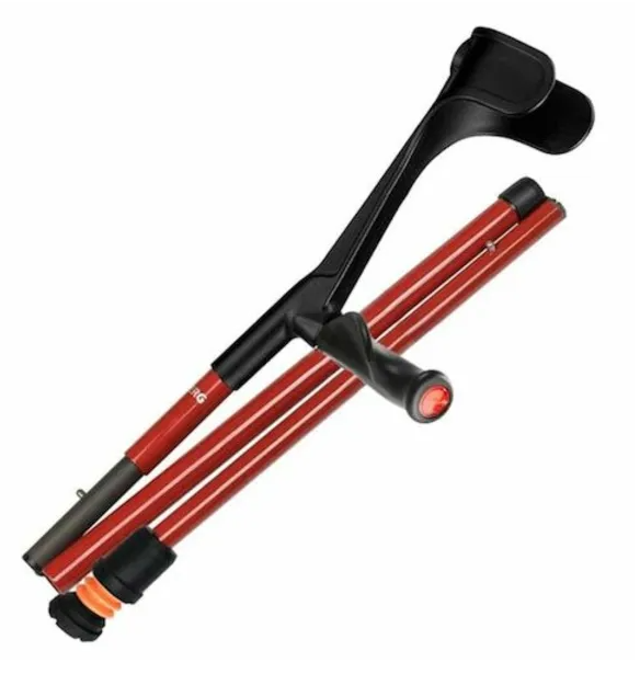 Flexyfoot Carbon Fibre Comfort Grip Folding Crutch - Red - Right