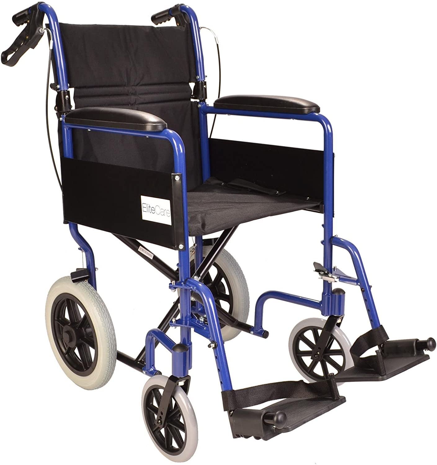 Lightweight aluminium folding transit travel wheelchair with handbrakes